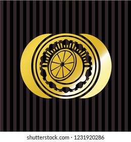 orange icon inside gold badge or emblem
