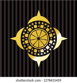 orange icon inside gold shiny emblem