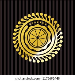 orange icon inside golden badge or emblem