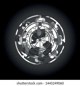 orange icon inside grey camouflage texture