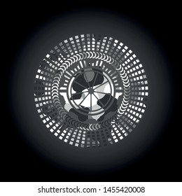 orange icon inside grey camouflage emblem