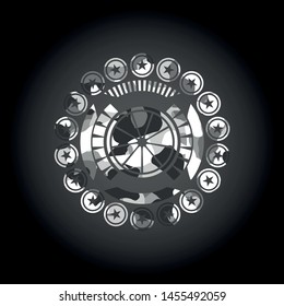 orange icon inside grey camouflage emblem
