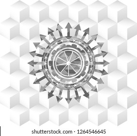 orange icon inside grey icon or emblem with geometric cube white background