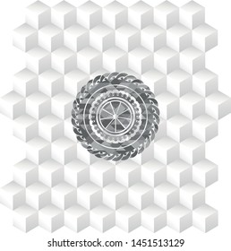 orange icon inside grey icon or emblem with geometric cube white background