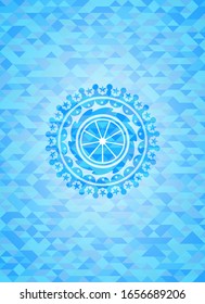 icono naranja dentro del emblema azul claro.Fondo de mosaico