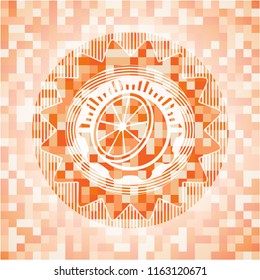 orange icon inside orange mosaic emblem