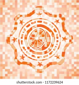 orange icon inside orange mosaic emblem