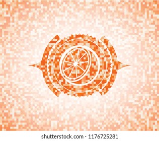 orange icon inside orange mosaic emblem with background
