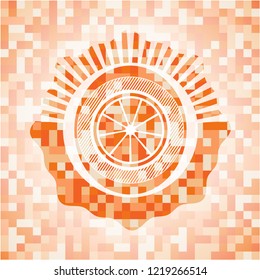 orange icon inside orange mosaic emblem