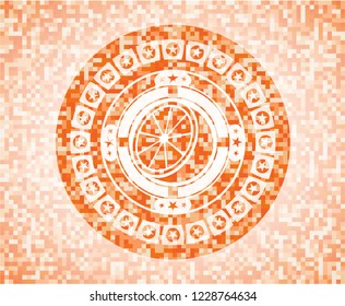 orange icon inside orange mosaic emblem