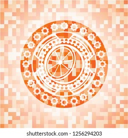 orange icon inside orange mosaic emblem