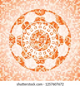 orange icon inside orange mosaic emblem