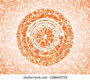 orange icon inside orange mosaic emblem