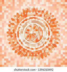 orange icon inside orange mosaic emblem with background