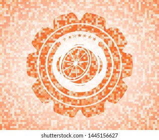 orange icon inside orange mosaic emblem