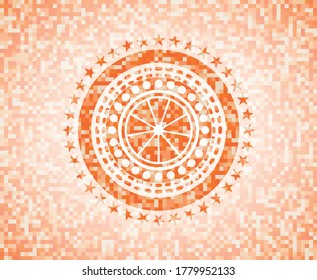 icono naranja dentro del emblema de mosaico naranja con fondo. 