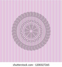 orange icon inside pink emblem. Vintage.