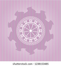 orange icon inside pink emblem. Retro