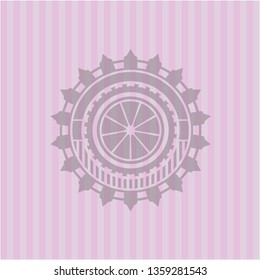 orange icon inside pink emblem. Retro