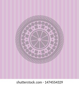 orange icon inside pink emblem. Retro