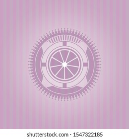 orange icon inside pink emblem