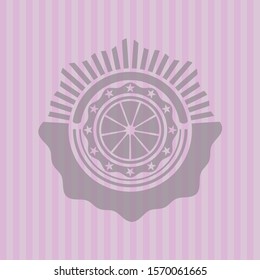 orange icon inside pink emblem