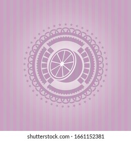 orange icon inside pink emblem. Vintage.
