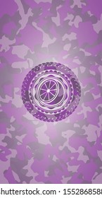orange icon inside pink and purple camouflage texture