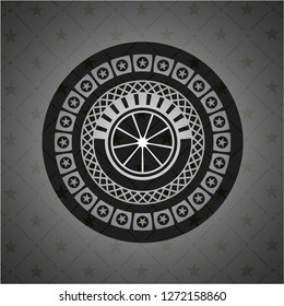 orange icon inside realistic dark emblem