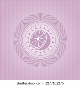 orange icon inside realistic pink emblem