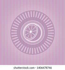 orange icon inside realistic pink emblem