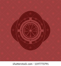 orange icon inside realistic red emblem