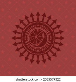 icono naranja dentro de un emblema rojo realista. 