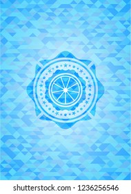 orange icon inside realistic sky blue mosaic emblem