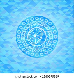 orange icon inside realistic sky blue mosaic emblem