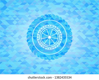 orange icon inside realistic sky blue mosaic emblem