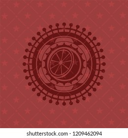 orange icon inside red emblem. Retro