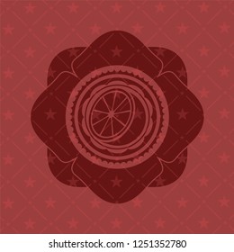orange icon inside red emblem. Retro