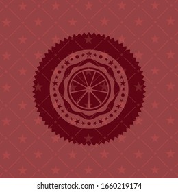 orange icon inside red emblem. Retro