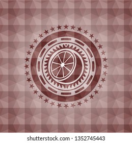 orange icon inside red geometric emblem. Seamless.