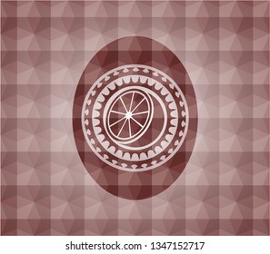 orange icon inside red seamless badge with geometric background.