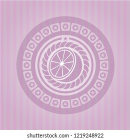 orange icon inside retro pink emblem
