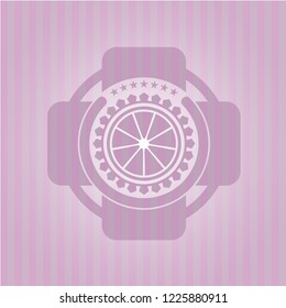 orange icon inside retro pink emblem