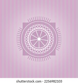 orange icon inside retro pink emblem. Elegant design. 