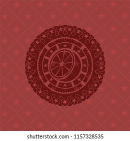 orange icon inside retro red emblem