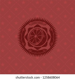orange icon inside retro red emblem