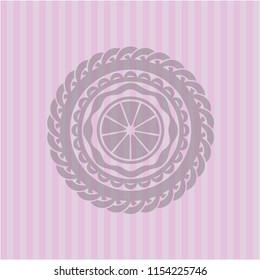 orange icon inside retro style pink emblem