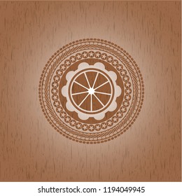 orange icon inside retro style wood emblem