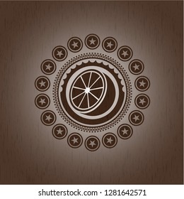 orange icon inside retro style wood emblem