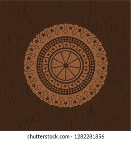 orange icon inside retro style wood emblem
